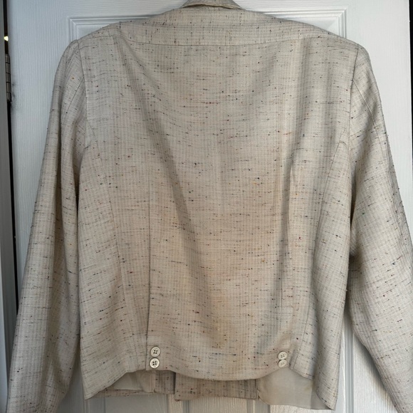 80s Le Château Cream Speckled Double-Breasted Power Blazer S/M Linen Blend - Picture 5 of 10